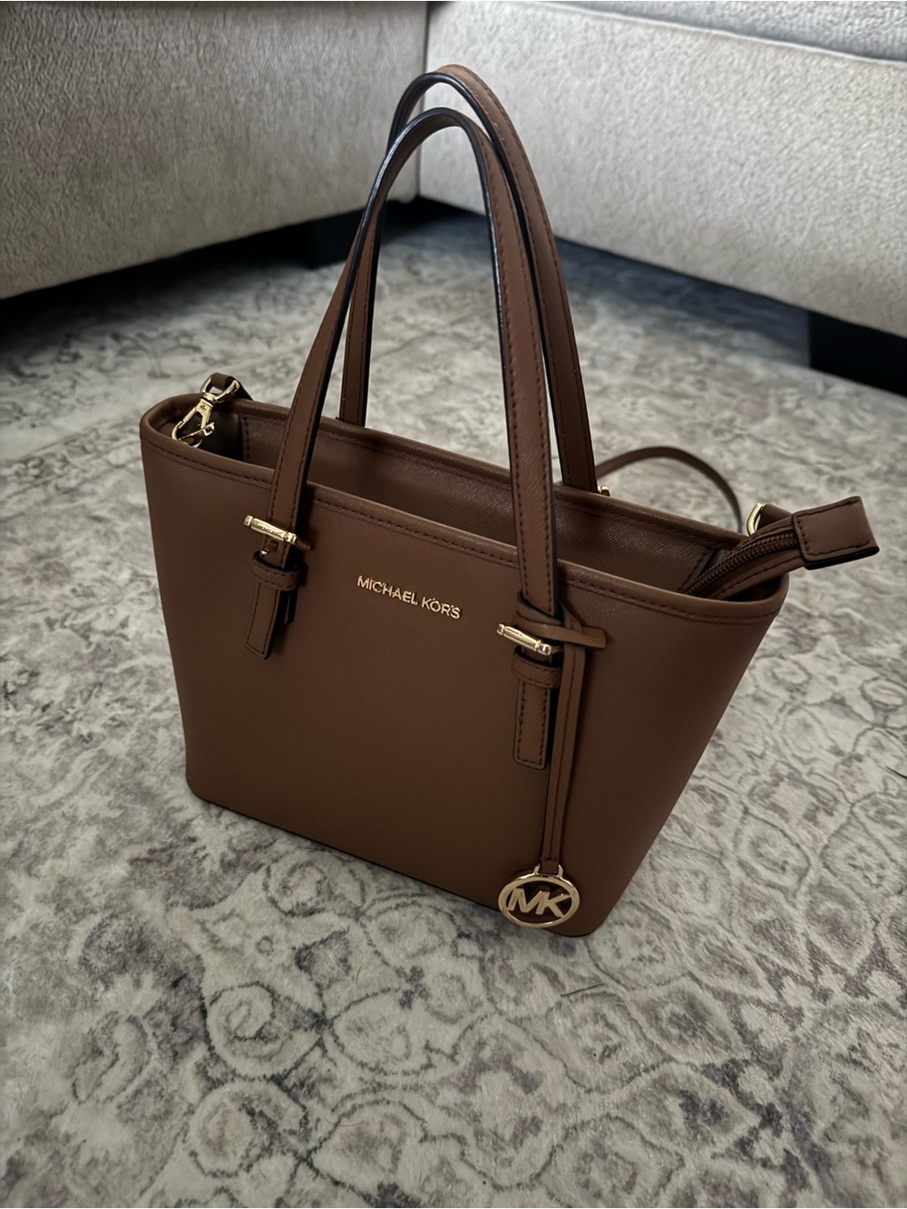 Michael Kors Brown Leather Shoulder Bag with Gold Hardware